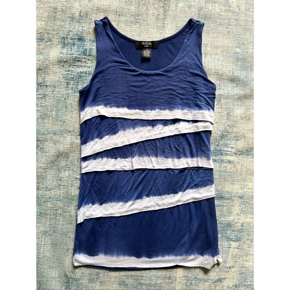 Verve Ami Blue Off White Tie Dye Dip Dye Ruffle Tank Top Medium